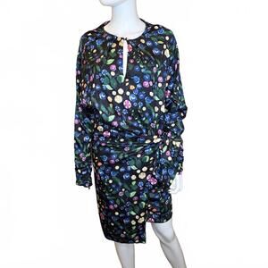 Purifcacion Garcia black faux wrap long sleeve floral dress 38/8